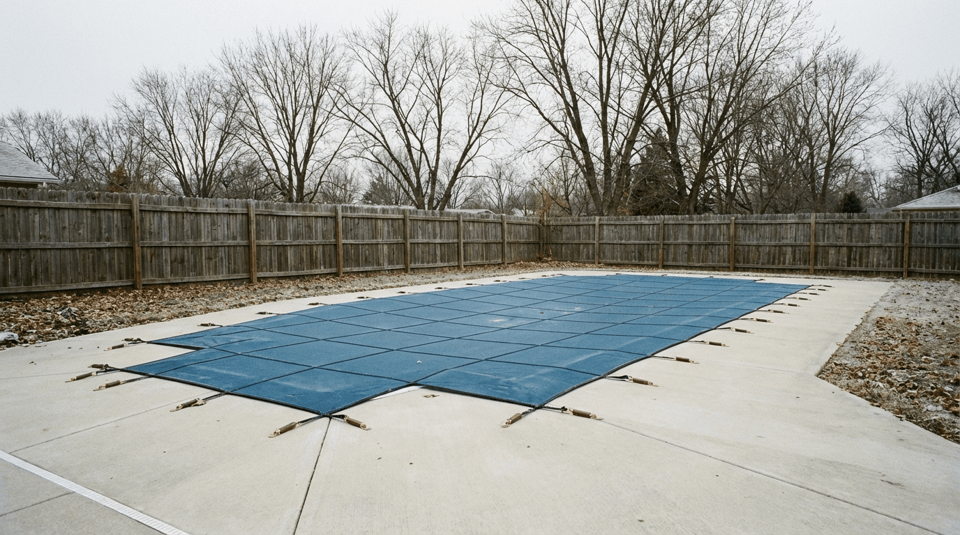 Pool with safety cover installed